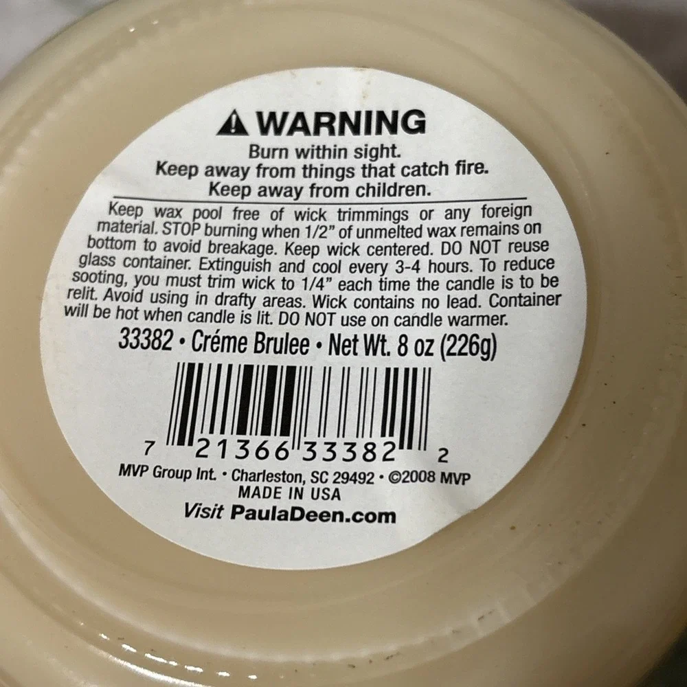NEW Paula Deen Crème Brûlée Scented Candle Single Wick 8 OZ Label‎ Missing